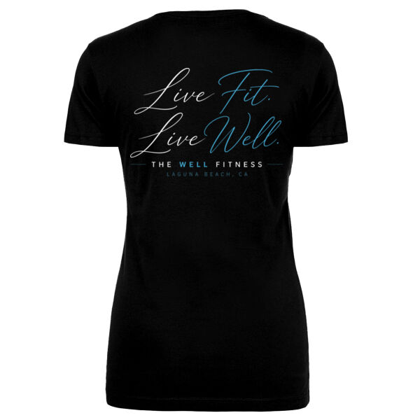 LIVE FIT LIVE WELL SCRIPT - WOMEN'S FITTED T-SHIRT - $DEZWLY$ Thumbnail