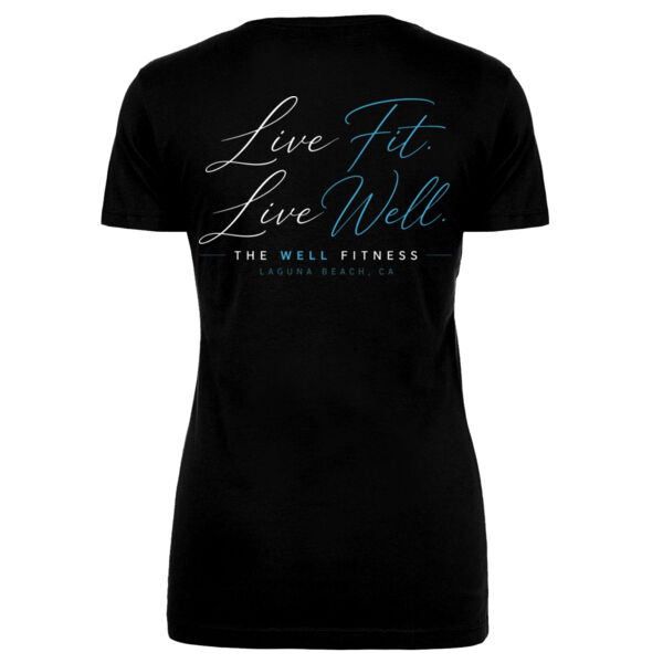 LIVE FIT LIVE WELL SCRIPT - WOMEN'S FITTED T-SHIRT - $DEZWLY$ Thumbnail